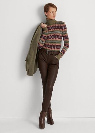 Braune, enge Knöchelhose aus Nappaleder von Ralph Lauren für Damen