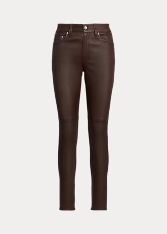 Braune, enge Knöchelhose aus Nappaleder von Ralph Lauren für Damen