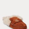 Braune flache Schuhe aus Wildleder mit Kunstpelzbesatz für Damen von Ralph Lauren Savanah Braune flache Schuhe aus Wildleder mit Kunstpelzbesatz für Damen von Ralph Lauren Savanah
