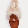 Braune flache Schuhe aus Wildleder mit Kunstpelzbesatz für Damen von Ralph Lauren Savanah Braune flache Schuhe aus Wildleder mit Kunstpelzbesatz für Damen von Ralph Lauren Savanah