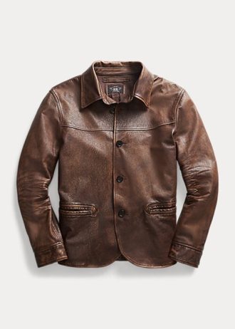 Braune Herren-Automäntel aus Leder von Ralph Lauren