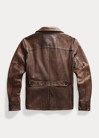 Braune Herren-Automäntel aus Leder von Ralph Lauren