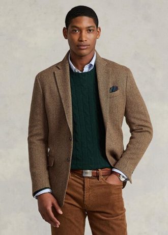 Braune Herren-Sportblazer mit weichem Fischgrätenmuster von Ralph Lauren Polo
