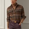 Braune Herrenhemden aus Wolltweed mit Wildleder-Patch von Ralph Lauren Braune Herrenhemden aus Wolltweed mit Wildleder-Patch von Ralph Lauren
