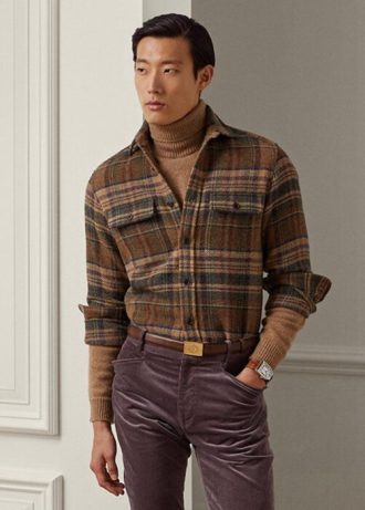 Braune Herrenhemden aus Wolltweed mit Wildleder-Patch von Ralph Lauren