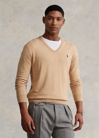 Braune Herrenpullover aus strukturierter Baumwolle von Ralph Lauren in Slim Fit