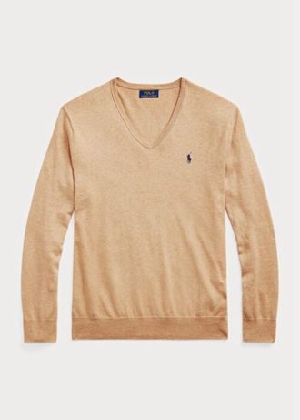 Braune Herrenpullover aus strukturierter Baumwolle von Ralph Lauren in Slim Fit