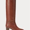 Braune hohe Kalbslederstiefel von Ralph Lauren für Damen Braune hohe Kalbslederstiefel von Ralph Lauren für Damen