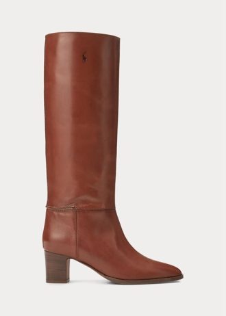 Braune hohe Kalbslederstiefel von Ralph Lauren für Damen