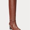 Braune hohe Kalbslederstiefel von Ralph Lauren für Damen Braune hohe Kalbslederstiefel von Ralph Lauren für Damen