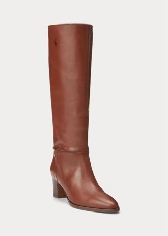 Braune hohe Kalbslederstiefel von Ralph Lauren für Damen