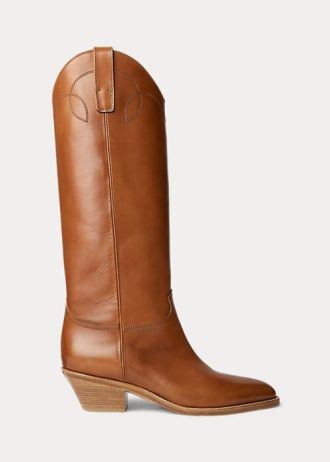 Braune hohe Stiefel „Jaelynne“ aus brüniertem Kalbsleder für Damen von Ralph Lauren