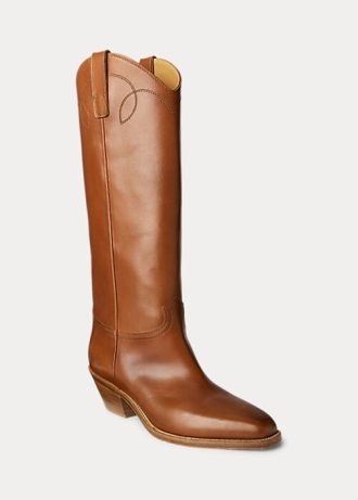 Braune hohe Stiefel „Jaelynne“ aus brüniertem Kalbsleder für Damen von Ralph Lauren