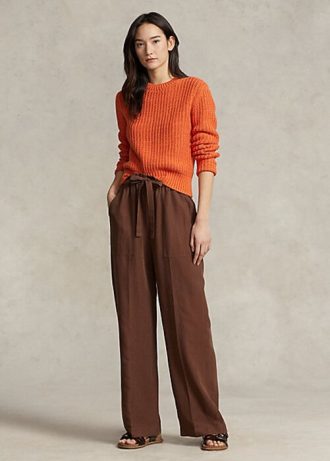 Braune Hose mit weitem Bein aus Seidenmischung von Ralph Lauren für Damen