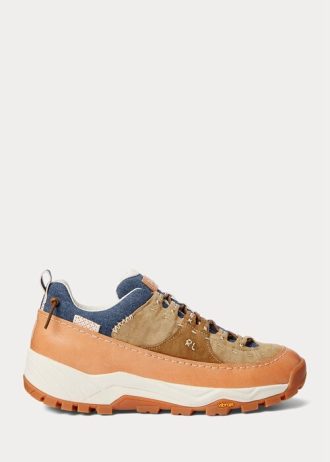 Braune / Indigoblaue Ralph Lauren Harmon Sneakers aus Leder und Denim für Herren