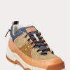 Braune / Indigoblaue Ralph Lauren Harmon Sneakers aus Leder und Denim für Herren Braune / Indigoblaue Ralph Lauren Harmon Sneakers aus Leder und Denim für Herren
