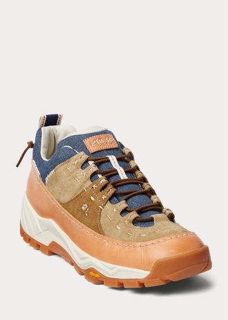 Braune / Indigoblaue Ralph Lauren Harmon Sneakers aus Leder und Denim für Herren