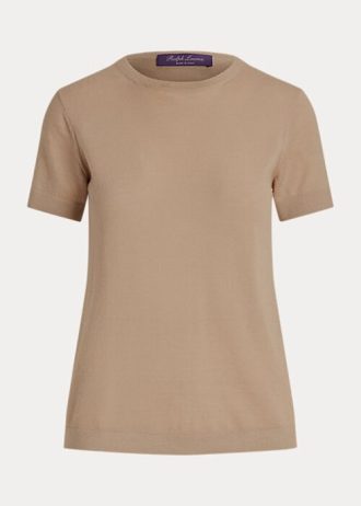 Braune Kurzarmpullover aus Kaschmirjersey von Ralph Lauren für Damen