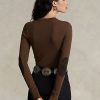 Braune Langarm-T-Shirts mit geripptem Wildlederbesatz von Ralph Lauren für Damen Braune Langarm-T-Shirts mit geripptem Wildlederbesatz von Ralph Lauren für Damen