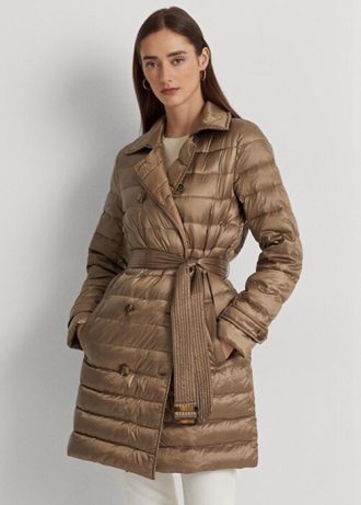 Braune, metallisch gesteppte Daunenmäntel von Ralph Lauren für Damen