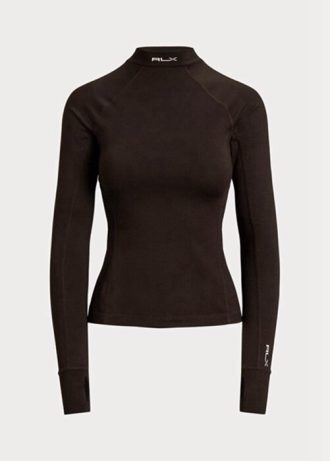 Braune Poloshirts aus Jersey mit langem Arm und Stehkragen für Damen von Ralph Lauren