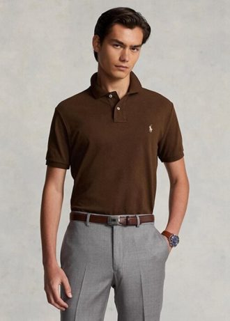 Braune Poloshirts aus Mesh für Herren von Ralph Lauren Custom Slim Fit
