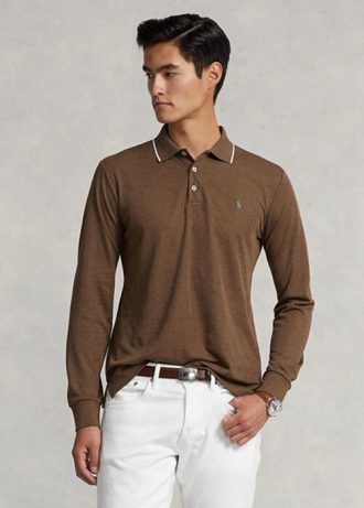Braune Poloshirts für Herren von Ralph Lauren Custom Slim Fit Birdseye
