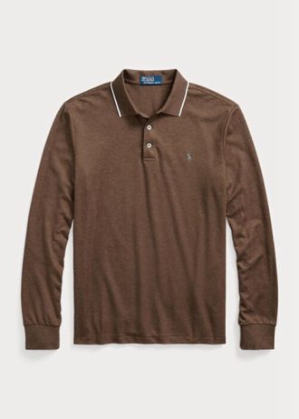 Braune Poloshirts für Herren von Ralph Lauren Custom Slim Fit Birdseye