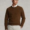 Braune Pullover mit Rundhalsausschnitt aus Wolle mit Wildleder-Patch für Herren von Ralph Lauren Braune Pullover mit Rundhalsausschnitt aus Wolle mit Wildleder-Patch für Herren von Ralph Lauren