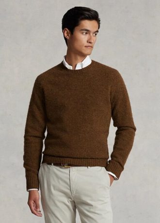 Braune Pullover mit Rundhalsausschnitt aus Wolle mit Wildleder-Patch für Herren von Ralph Lauren