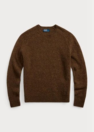 Braune Pullover mit Rundhalsausschnitt aus Wolle mit Wildleder-Patch für Herren von Ralph Lauren