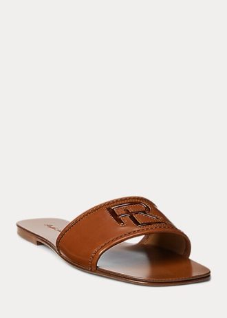 Braune Ralph Lauren Andela Sandalen aus brüniertem Kalbsleder für Damen