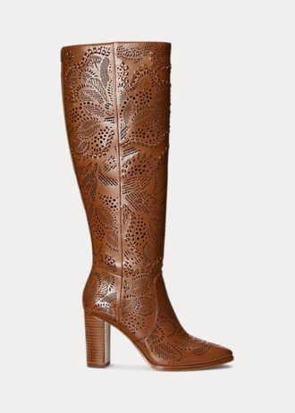 Braune Ralph Lauren Ashlynn Stiefel aus brüniertem Leder für Damen
