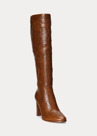 Braune Ralph Lauren Ashlynn Stiefel aus brüniertem Leder für Damen