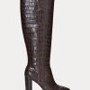 Braune Ralph Lauren Ashlynn-Stiefel aus geprägtem Leder für Damen Braune Ralph Lauren Ashlynn-Stiefel aus geprägtem Leder für Damen
