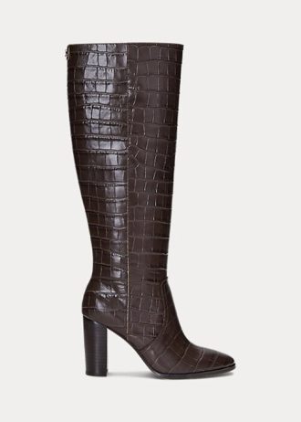 Braune Ralph Lauren Ashlynn-Stiefel aus geprägtem Leder für Damen
