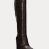 Braune Ralph Lauren Ashlynn-Stiefel aus geprägtem Leder für Damen Braune Ralph Lauren Ashlynn-Stiefel aus geprägtem Leder für Damen
