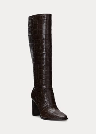 Braune Ralph Lauren Ashlynn-Stiefel aus geprägtem Leder für Damen