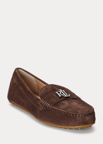 Braune Ralph Lauren Barnsbury Wildleder-Loafer für Damen