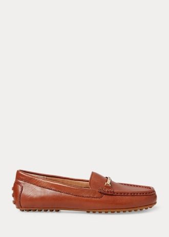 Braune Ralph Lauren Briony Driver-Loafer aus Leder für Damen