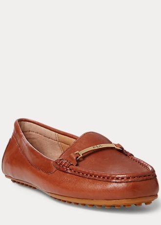 Braune Ralph Lauren Briony Driver-Loafer aus Leder für Damen