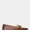 Braune Ralph Lauren Brynn Flache Driver-Schuhe aus Nappaleder für Damen