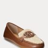 Braune Ralph Lauren Brynn Flache Driver-Schuhe aus Nappaleder für Damen