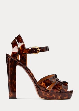 Braune Ralph Lauren Callahan Lack-Sandalen aus Kalbsleder für Damen