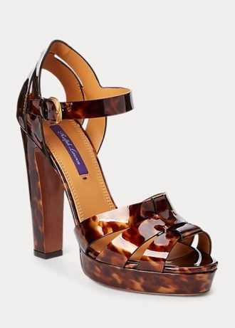 Braune Ralph Lauren Callahan Lack-Sandalen aus Kalbsleder für Damen