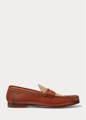 Braune Ralph Lauren Chalmers Pennyloafer aus Kalbsleder und Canvas für Herren