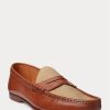 Braune Ralph Lauren Chalmers Pennyloafer aus Kalbsleder und Canvas für Herren Braune Ralph Lauren Chalmers Pennyloafer aus Kalbsleder und Canvas für Herren