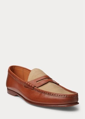 Braune Ralph Lauren Chalmers Pennyloafer aus Kalbsleder und Canvas für Herren