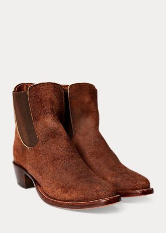 Braune Ralph Lauren Chelsea Plainview Wildlederstiefel für Damen