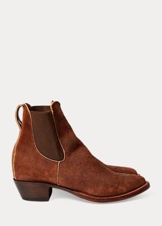 Braune Ralph Lauren Chelsea Plainview Wildlederstiefel für Damen